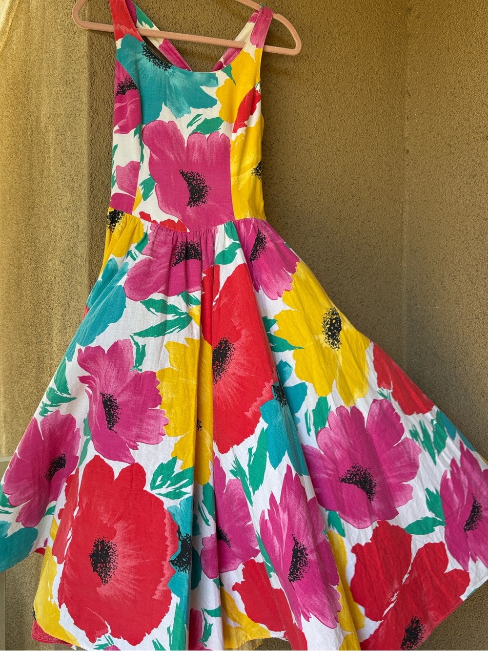 Vintage Bright Floral Criss Cross Back Midi Dress Size 7/8